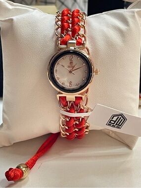Invicta Red Chain-Link Women's Watch with Braided Band